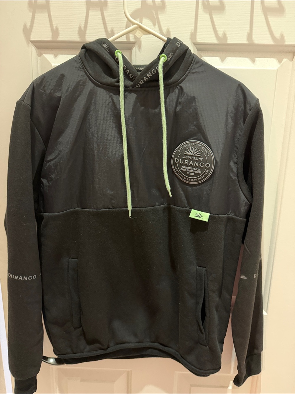 Durango Men’s Black Crewneck Hoodie with Lime Drawcords